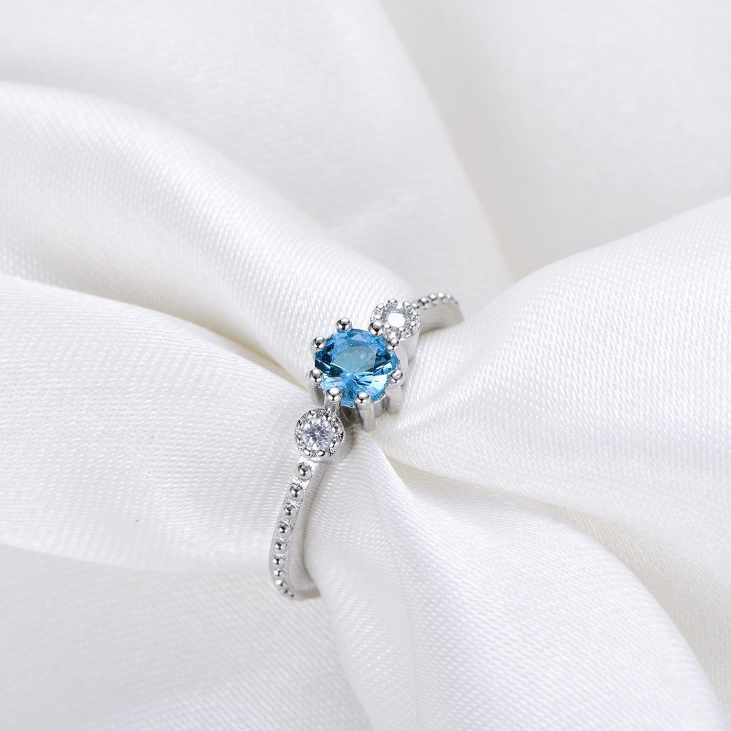 Cincin Sterling Silver 925 Dengan Batu Hias Biru Laut Untuk Wanita Jza058