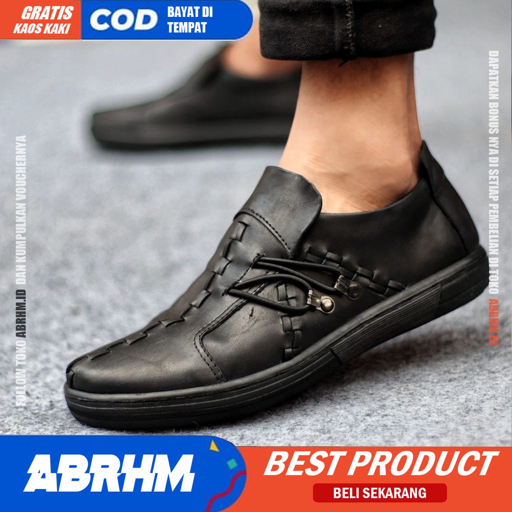 ABRHM ALIGA Sepatu Slip On Pria Sepatu Pria Casual Kulit Asli Cowo/Cowok Sepatu Kasual Kerja Semi Formal Anti Slip Gaya Keren Kekinian Murah Terlaris