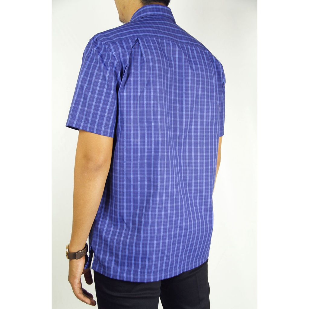 | COD | Kemeja Pria Reguler Stanley Adams Lengan Pendek Biru Tua Motif Kotak 09 | Original Brand Matahari Dept Store