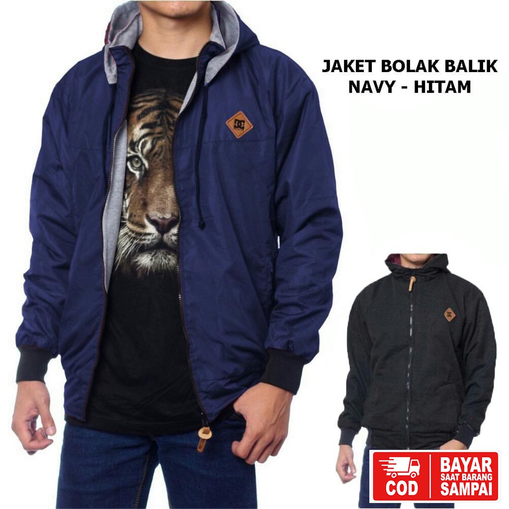 JAKET DC BOLAK BALIK / JAKET MOTOR / JAKET PARASUT HITAM-ABU-5