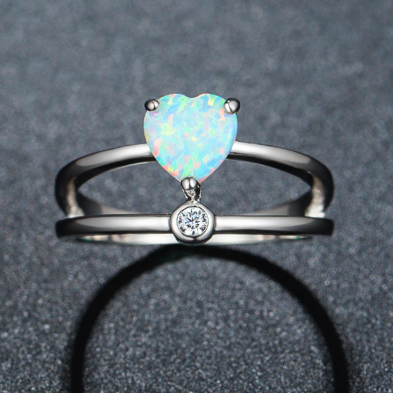 New jewelry heart-shaped glossy layered band effect opal ring