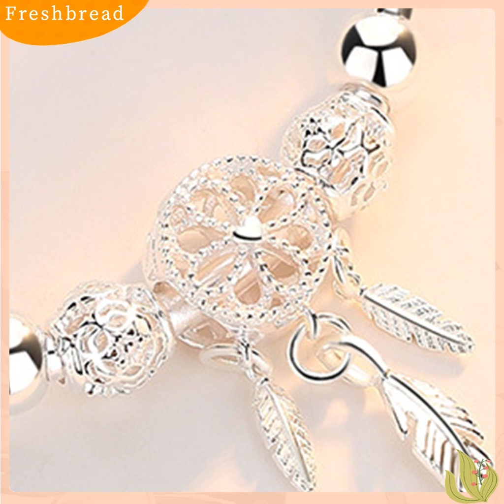 |Frebre Frebre| Gelang Tangan Wanita Desain Dream Catcher Rumbai Bulu Warna Silver Untuk Pesta