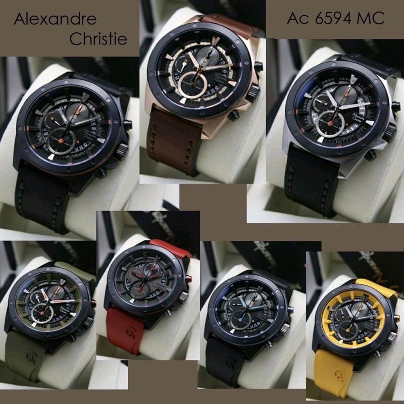 Alexandre Christie AC 6594 RUBBER / Leather Jam Tangan Pria Original AC6594