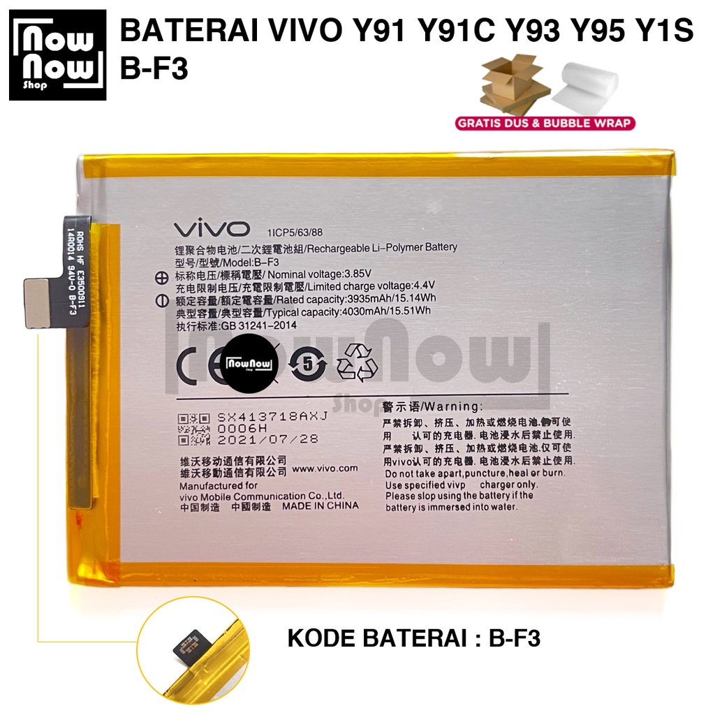 Baterai Vivo Y91 / Y91C / Y93 / Y95 / Y1S B-F3 BF3 1ICP5/63/88 Tanam Batre Battery Batrai HP Y91i / 1807 / 1811 / 1814 / 1815 / 1816 / 1817 / 1820 / 1920 / 1929 / PD1818BF_EX / V1818A / V1818T