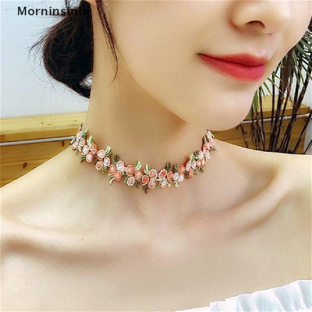 Kalung Choker Motif Bordir Bunga Untuk Wanita