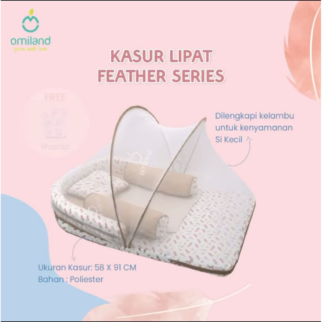 [2 kg] Omiland Kasur Bayi Lipat Bumper + Kelambu (FREE Waslap) Feather Series - OBK 5621 Bumper-2