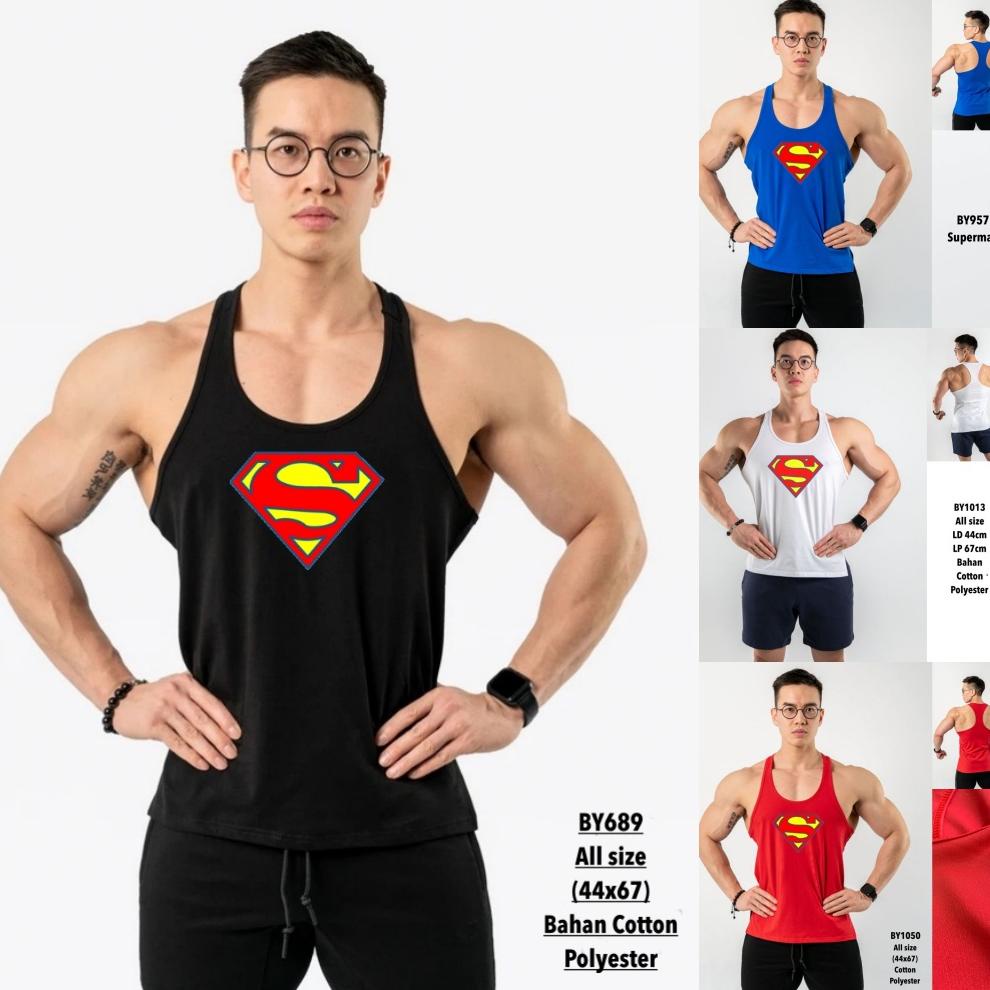 Singlet Gym Pria Olahraga Tanktop Fitness Pakaian Cowok Santai Senam