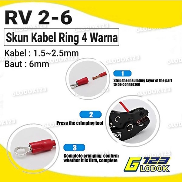 Terminal Kabel Sekun Cable Skun Ring O Bulat Cable Lug Isolasi RV 2-6