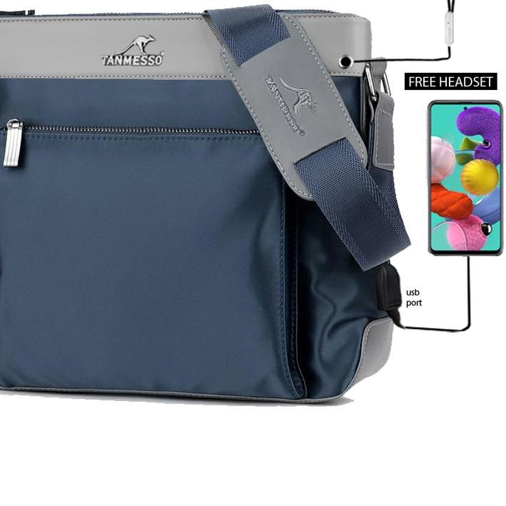 5IN1 TAS BONUS JAM &DOMPET,USBPORT &HEADSET -TAS SELEMPANG PRIA sling bag usb port
