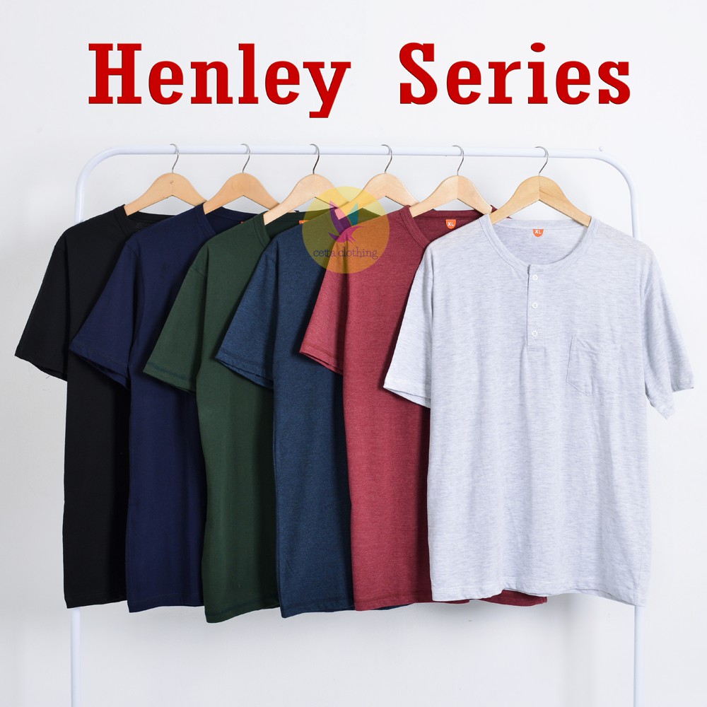 BAJU KAOS  POLOS HENLEY  SAKU LENGAN  PENDEK  COTTON COMBED 