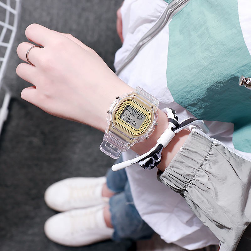 MurmerOfficial JT032 Jam Tangan Style Cewek Cowok Digital Transparan Square Dial Watch Korean Import