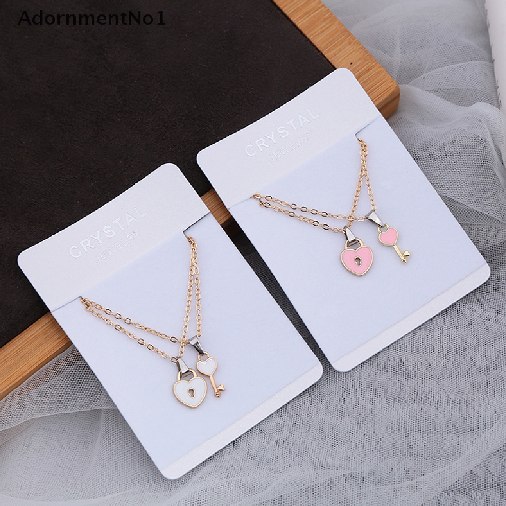 (AdornmentNo1) 2pcs / set Kalung Rantai + Liontin Gembok + Kunci + Hati Untuk Pasangan / Pria / Wanita