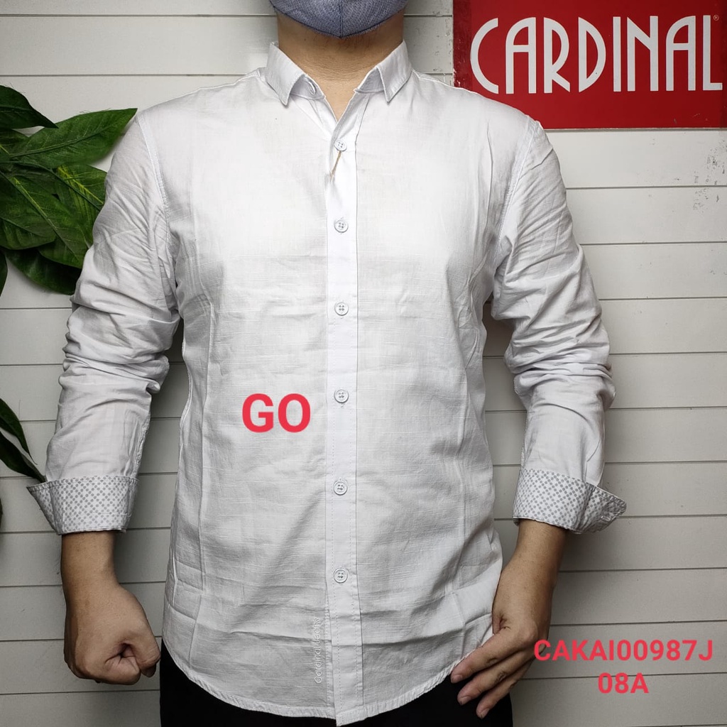 gof CARDINAL KEMEJA PUTIH Slimfit Hem Cowok Pakaian Pria Baju Atasan Lengan Panjang Original