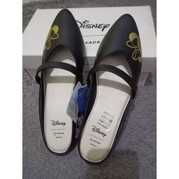 SALE Sepatu Sendal flat Bustong Disney x Nevada ORI hitam size 37