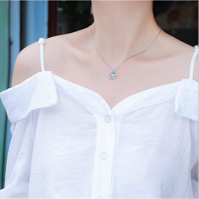 Medan Termurah kd15 Korean style anti karat perhiasan aksesoris kalung wanita permata biru cantik