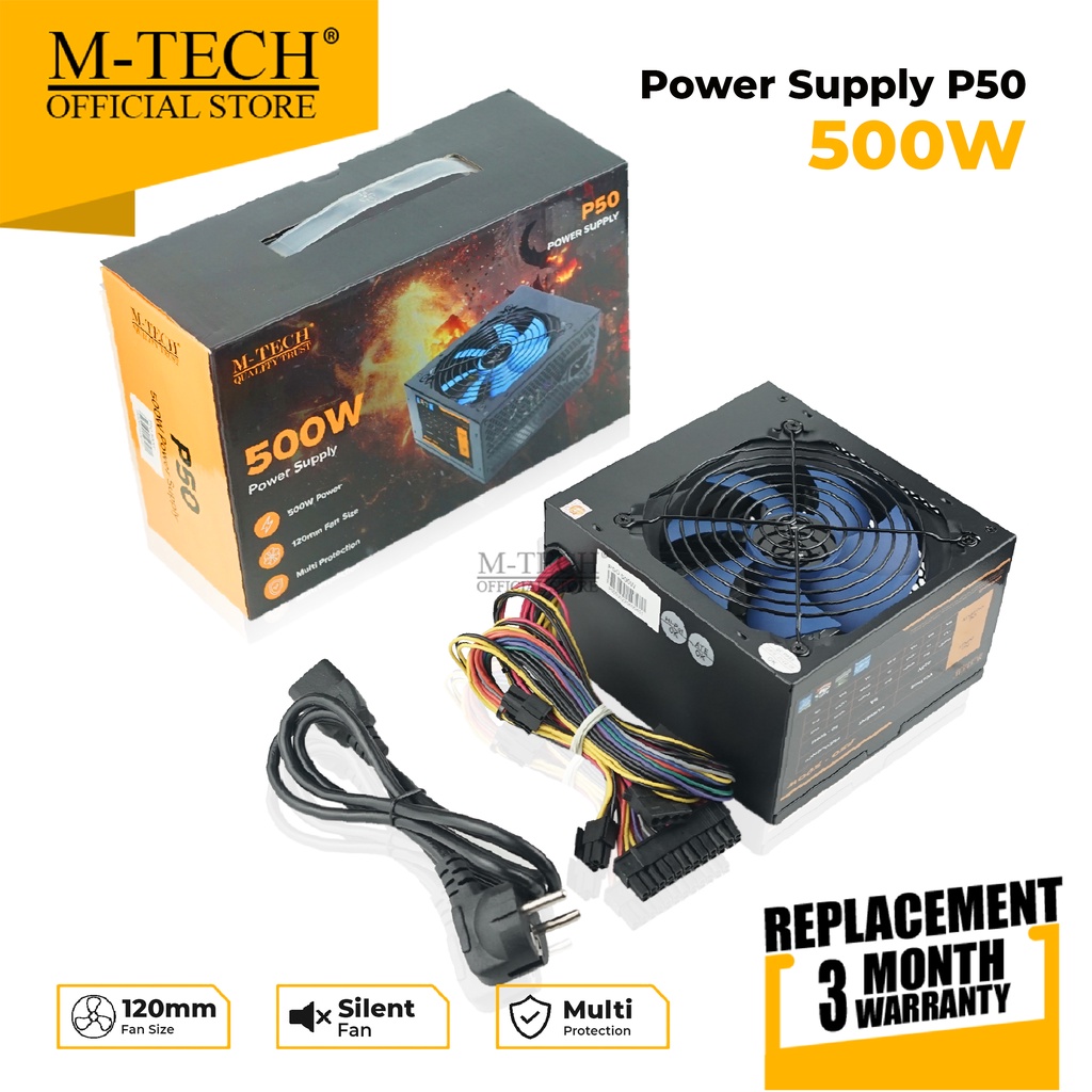 Power Supply M-Tech 500watt / PSU Komputer 500W Fan 12cm Original