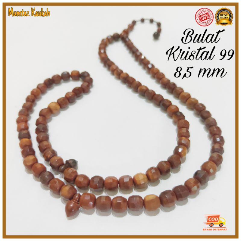 Tasbih kokka kaukah 99 bulat cutting kristal 8,5 mm coklat original koka kaoka kaokah