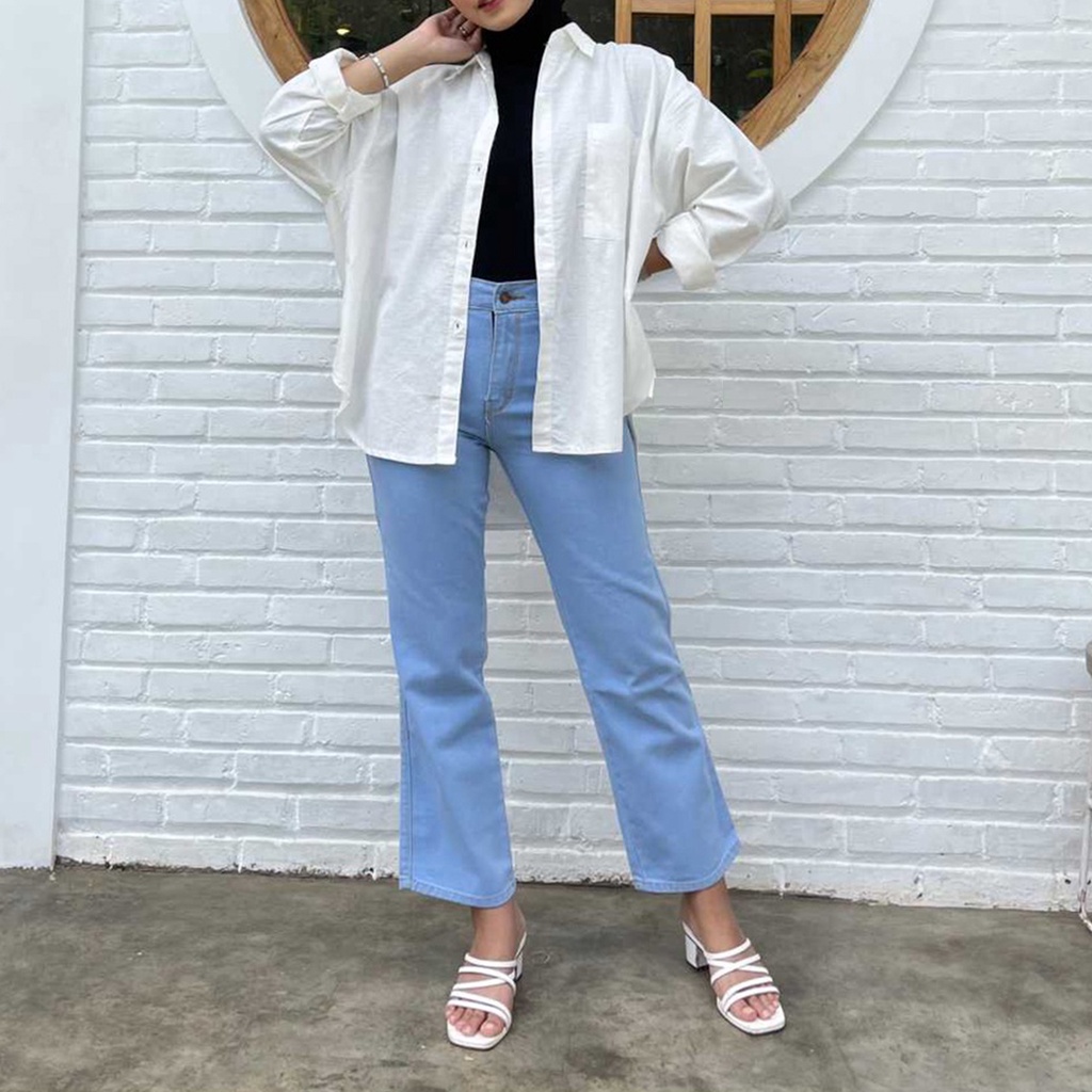 Kemeja linen Wanita Oversize Lengan Panjang Polos Kameja Shirt Basic Linen Oversized Murah Katun Atasan Bahan Korean Blouse Hitam Putih Kekinian Baju Korea Hijaber