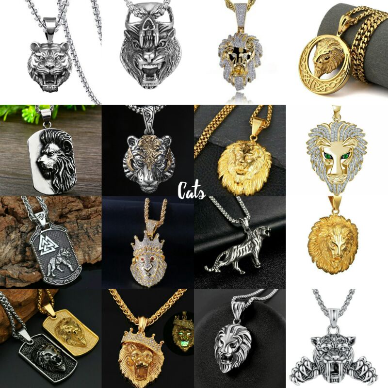 Kalung pria macan singa punk style men necklace cats series