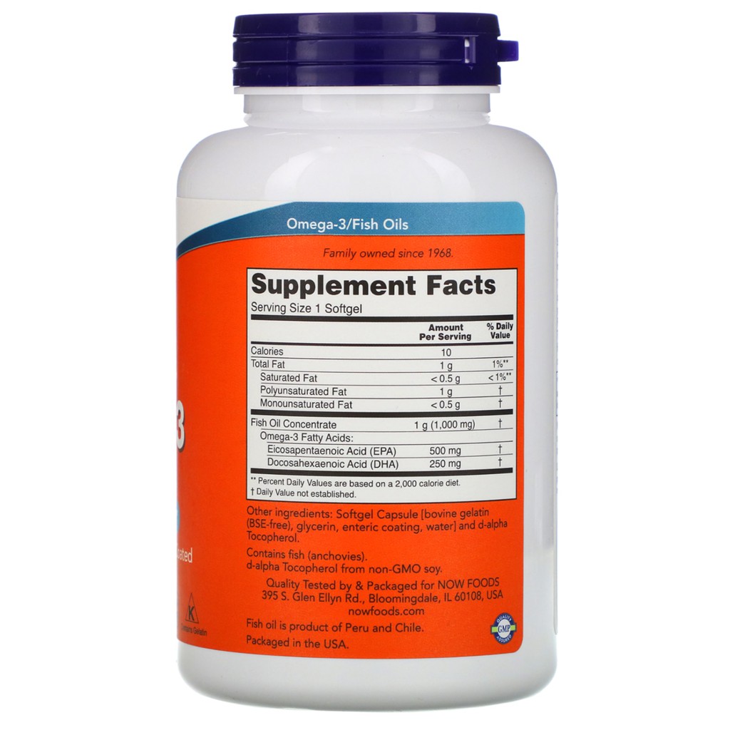 Now Foods Ultra Omega 3 500 EPA 250 DHA Cardiovascular Support 180 Softgels