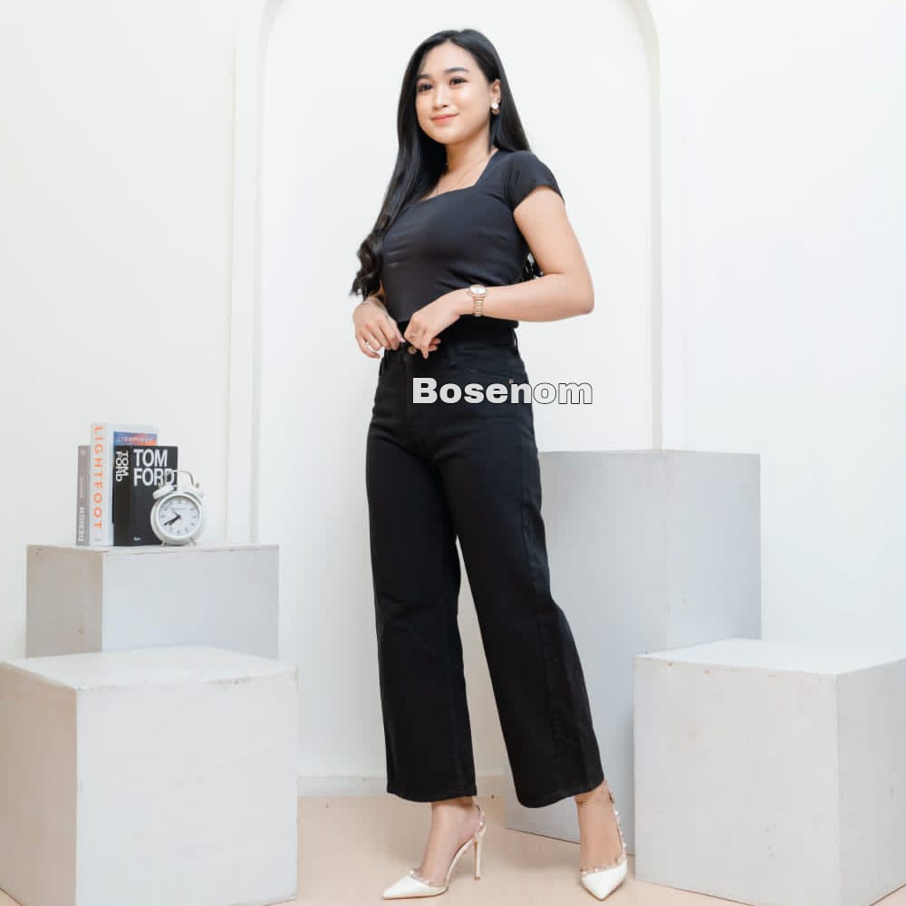 TERBARU!! Caelana jeans wanita kulot  black bahan tebal ala korea korean style kulot high waist  terbaru celana jeans cewek murah premium