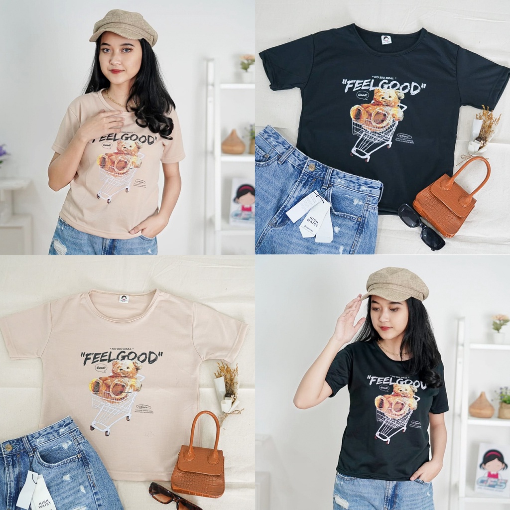 BEFAST - ZFS OOTD Wanita Kaos SOYEON / FEEL GOOD KAOS TSHIRT BABYTERRY / T-shirt Distro Wanita / Kaos Lengan Pendek / Baju Santai / Kaos Motif Gambar / Terbaru