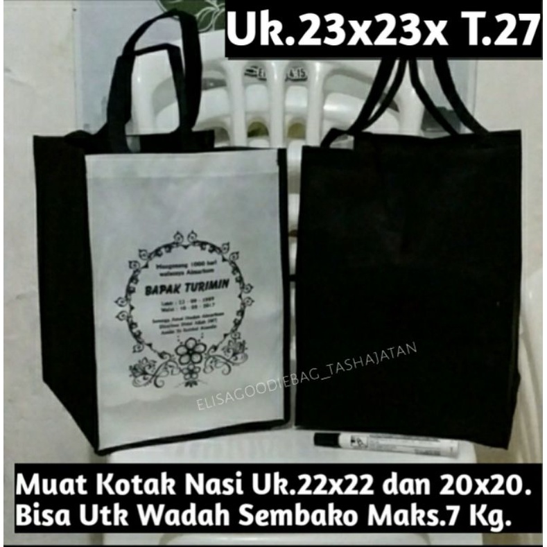 CUSTOM MURAH TAS SABLON CUSTOM SPUNBOND TEBAL Uk.23x23x T.26 UTK WADAH KOTAK NASI 22x22 DAN 20x20/TA