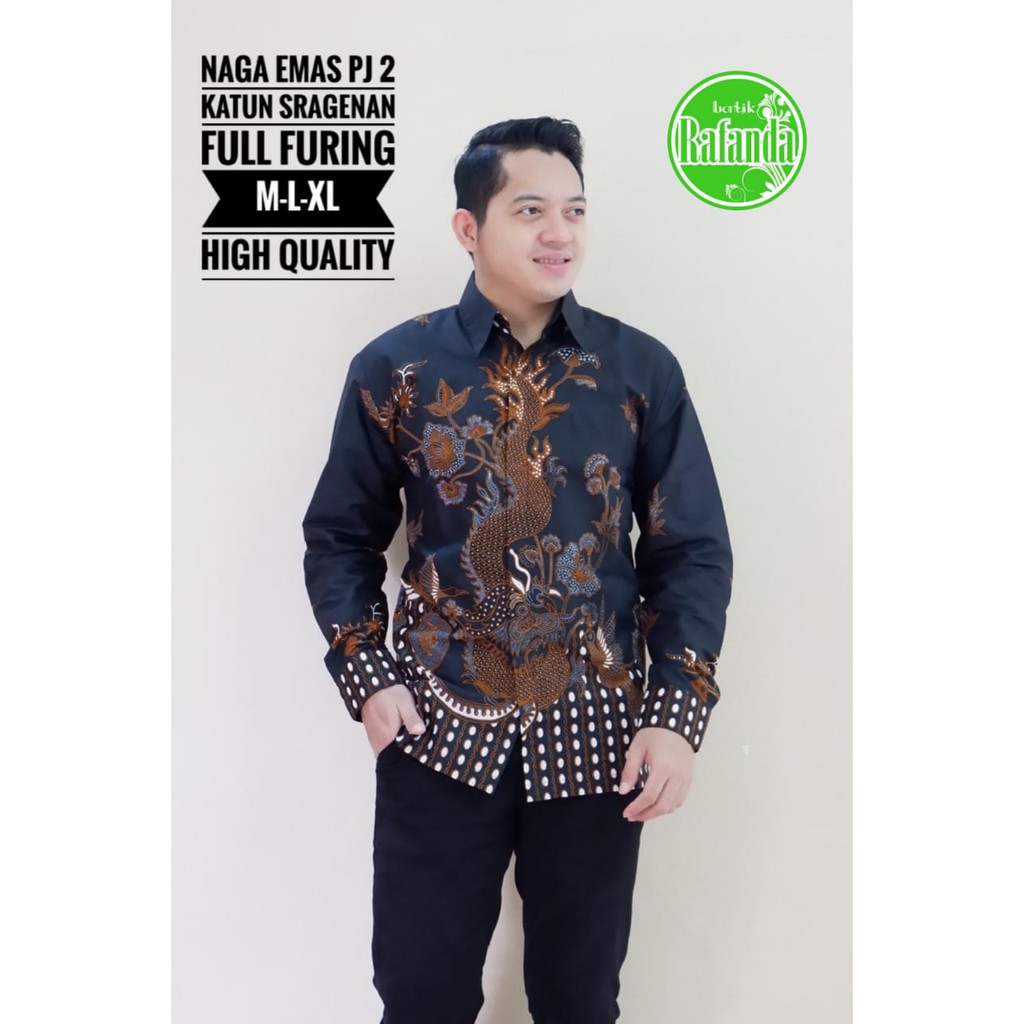 NAGA EMAS PANJANG 2 Atasan Kemeja Batik Pria Lapis Furing PREMIUM Lengan Panjang Batik Rafanda Solo