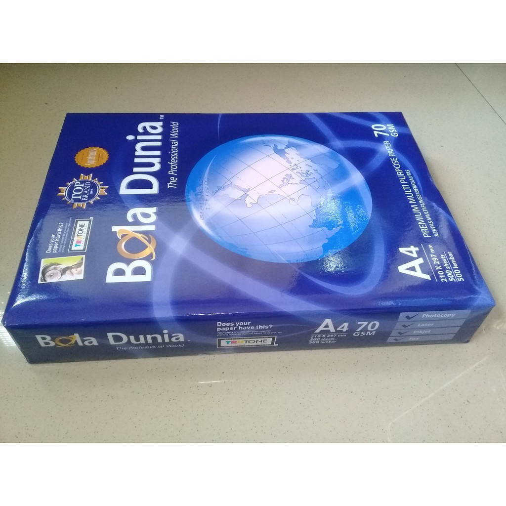 

Kertas HVS Putih A4 70 Gsm Rim 500 Lembar - Bola Dunia