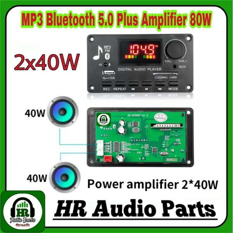 MP3 Bluetooth 5.0 Plus Amplifier 80W ( 2x40W ) with Potensio Volume Modul Mp3 Player