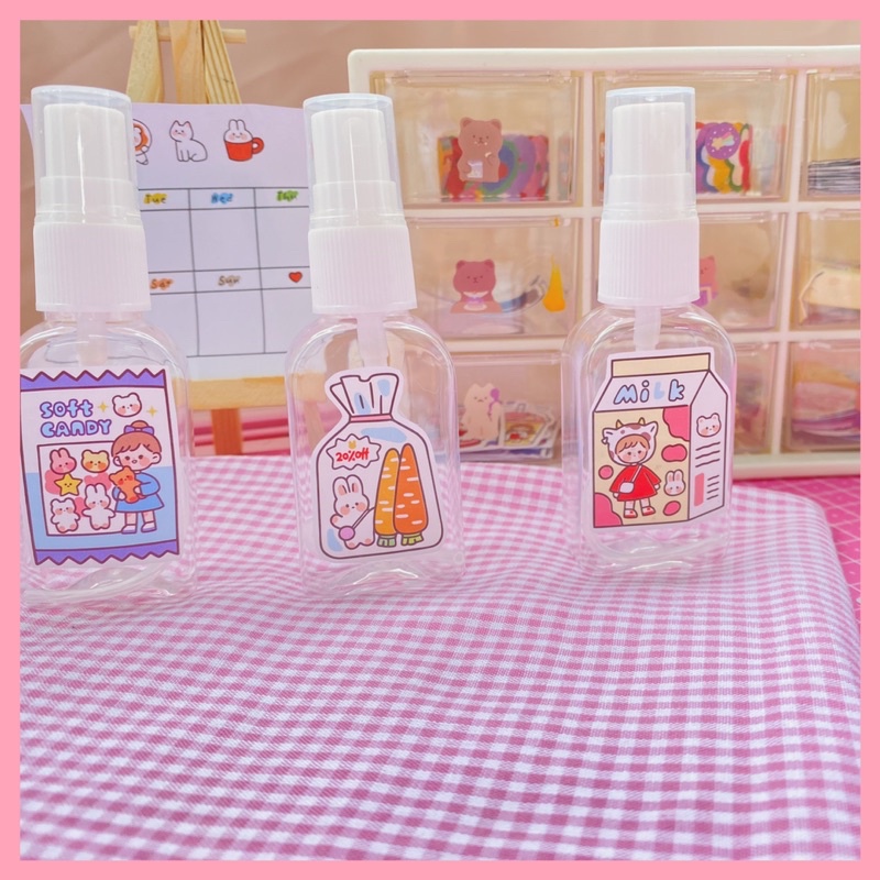 BOTOL SPRAY AESTHETIC KOSONG 30 ml + Stiker | Botol hand sanitizer, setting spray, toner, parfum, facemist dll | Botol serbaguna