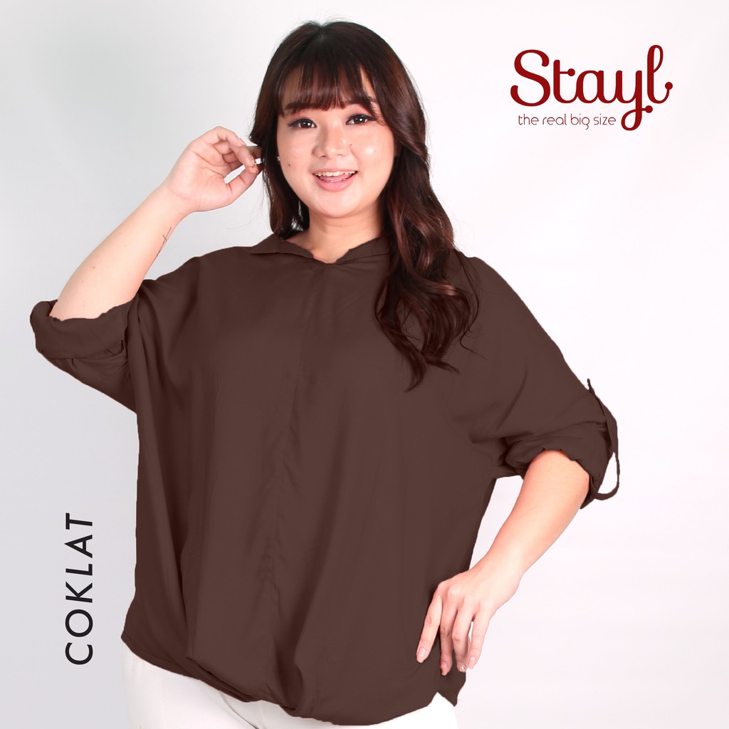 STAYL Big Size V Neck Blouse | LD 134 XXXL | Jumbo Size Blus | Blouse Atasan Ootd | Blouse Rayon | Blouse Big Size | Kemeja Big Size Blus Jennie