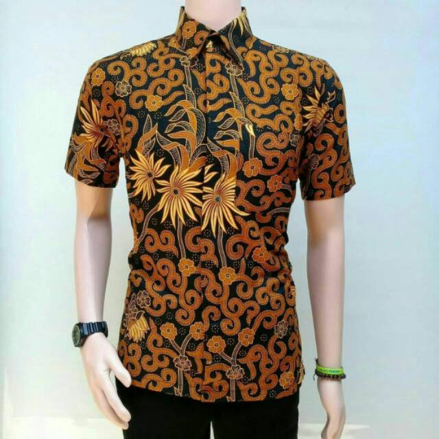 Risna Batik HRB026 kenongo Kemeja Hem pendek padi pekalongan M L XL MURAH KEREN bati pria wajik biru