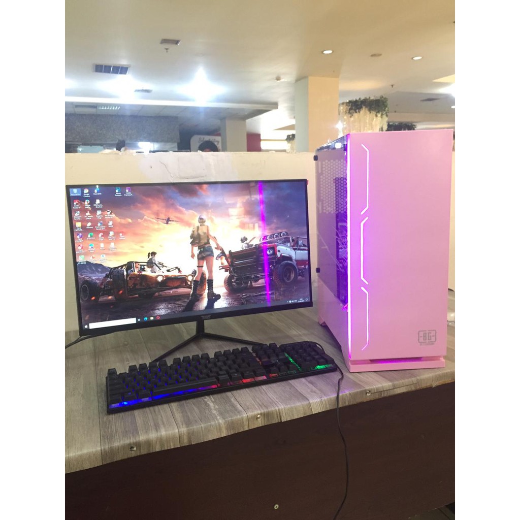 PC Gaming Casing Pink Core i5 ssd 120gb monitor 24 samsung curved ful set