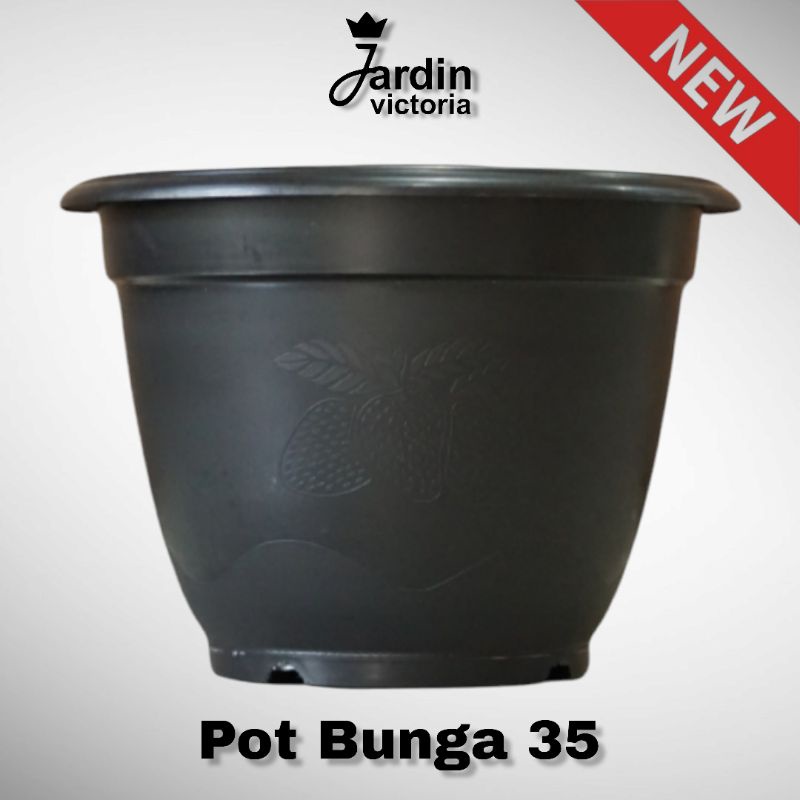 Pot Bunga Hitam 35 Strawberry | Pot Tanaman Besar Plastik Murah Kuat Awet