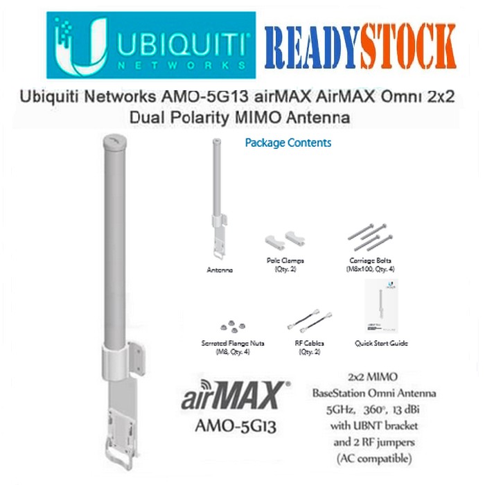 UBIQUITI AMO-5G13 airMAX 5 GHz 2x2 MIMO Dual Polarity Omni Antenna