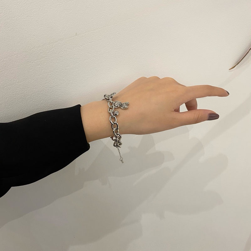 Gelang Rantai Liontin Beruang Bahan Alloy Warna Silver Dapat Disesuaikan Gaya Korea Untuk Pria Dan Wanita