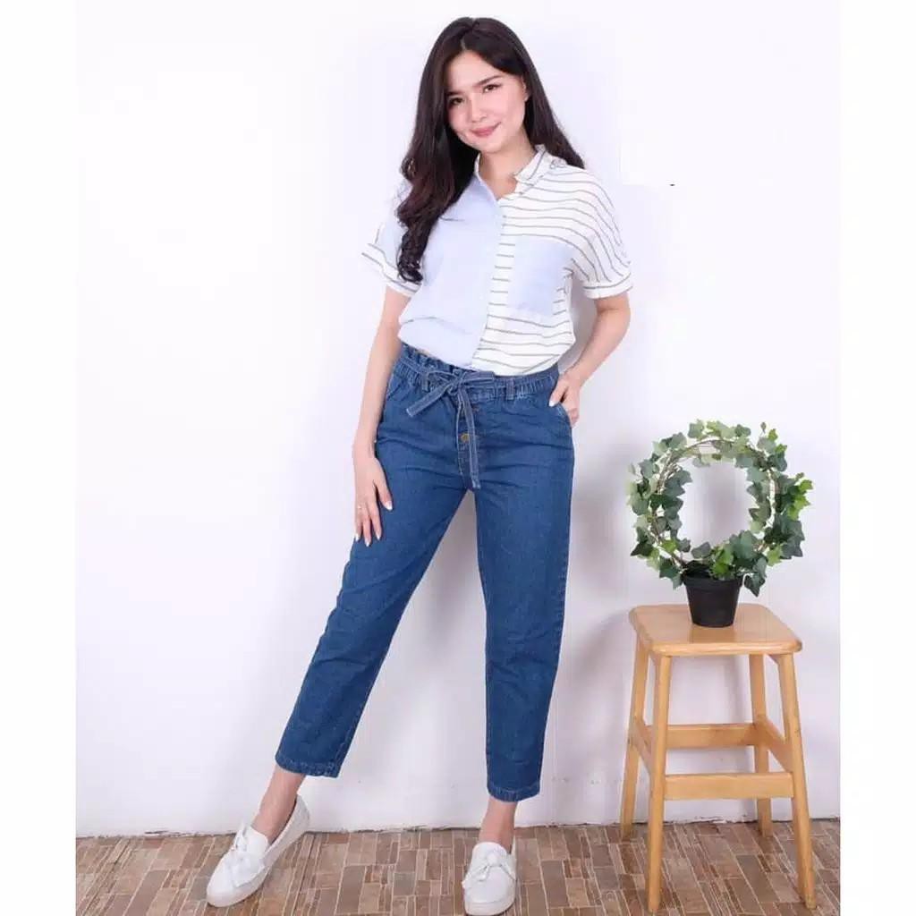 SHAREN Boyfriend Jeans Jumbo LV 3020 Wanita Pinggang Karet Baggy Ayuna / Lola Pants Jumbo