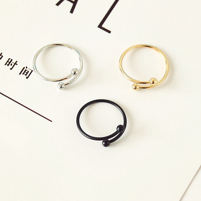 【CandyCat】Bola Kecil Bola Dobel Pembukaan Cincin Lintas Cincin Hitam Manis-2