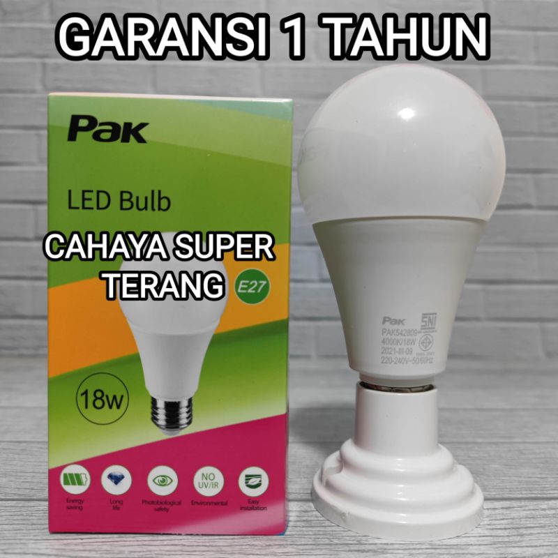 PAK LAMPU LED BULB 18W 18 WATT GARANSI 1 TAHUN SNI