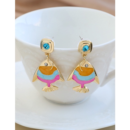 LRC Anting Tusuk Fashion Color Alloy Diamond Goldfish Stud P58692