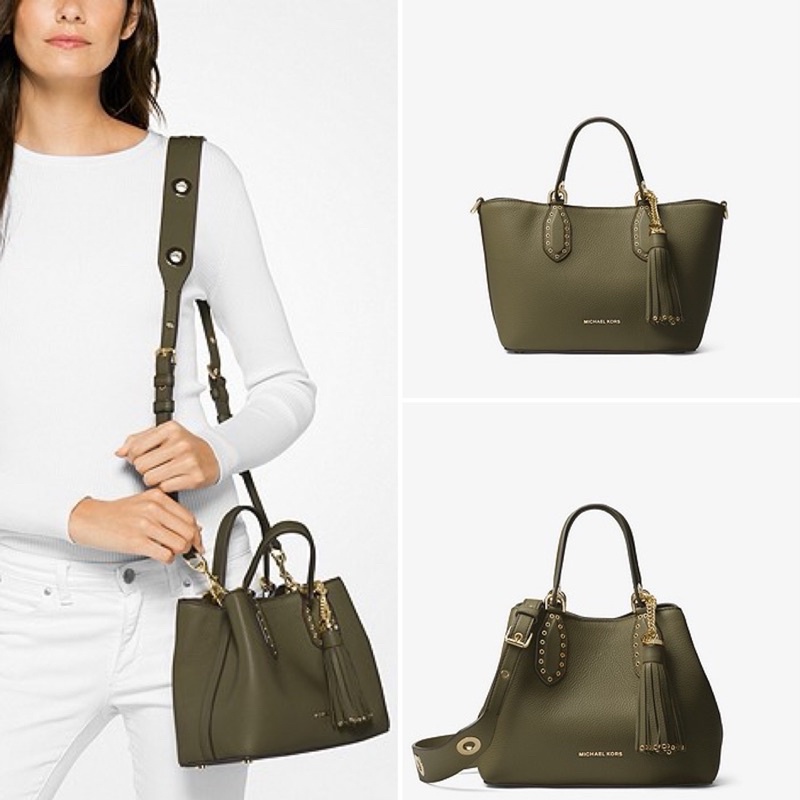 MICHAEL KORS Brooklyn Small Leather Satchel Olive