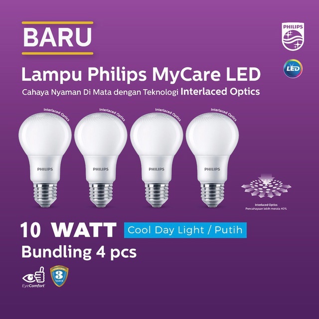 MultiPack Philips MyCare LedBulb 12W 8W/12W 4PCS 6500K Putih