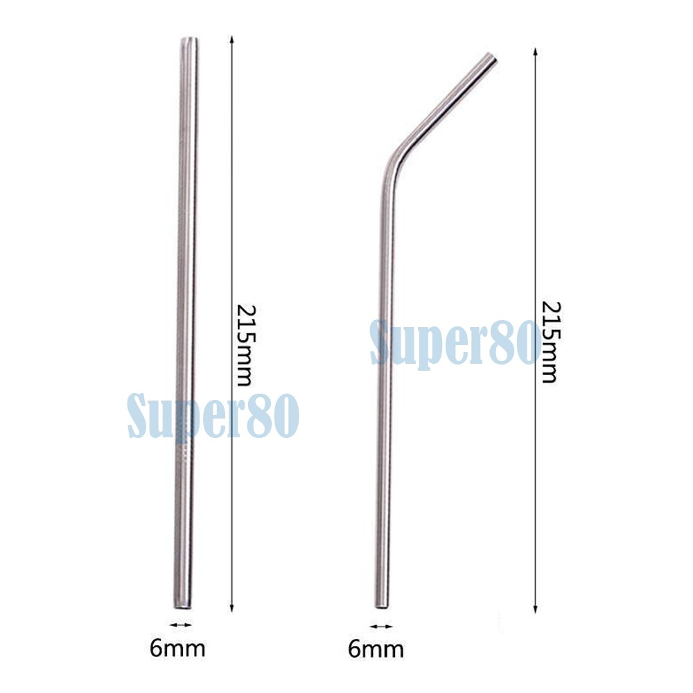 Sedotan Lurus / Lengkung Bengkok Stainless Steel Straw Sikat Pembersih Kantong Pouch Tempat