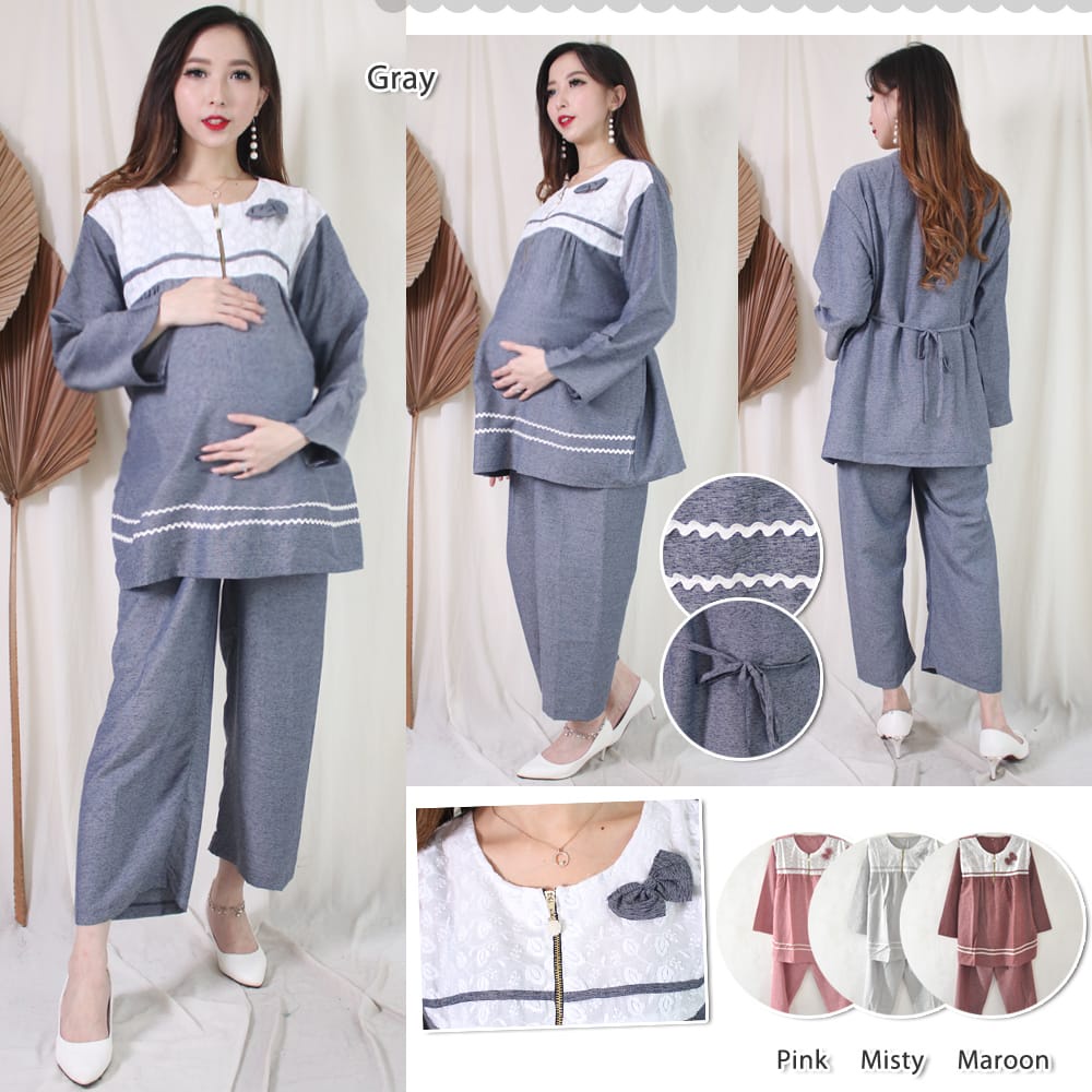 Stelan Baju Lengan Panjang dan Celana Panjang Hamil dan Busui Jumbo Bahan Serat Halus dan Lembut