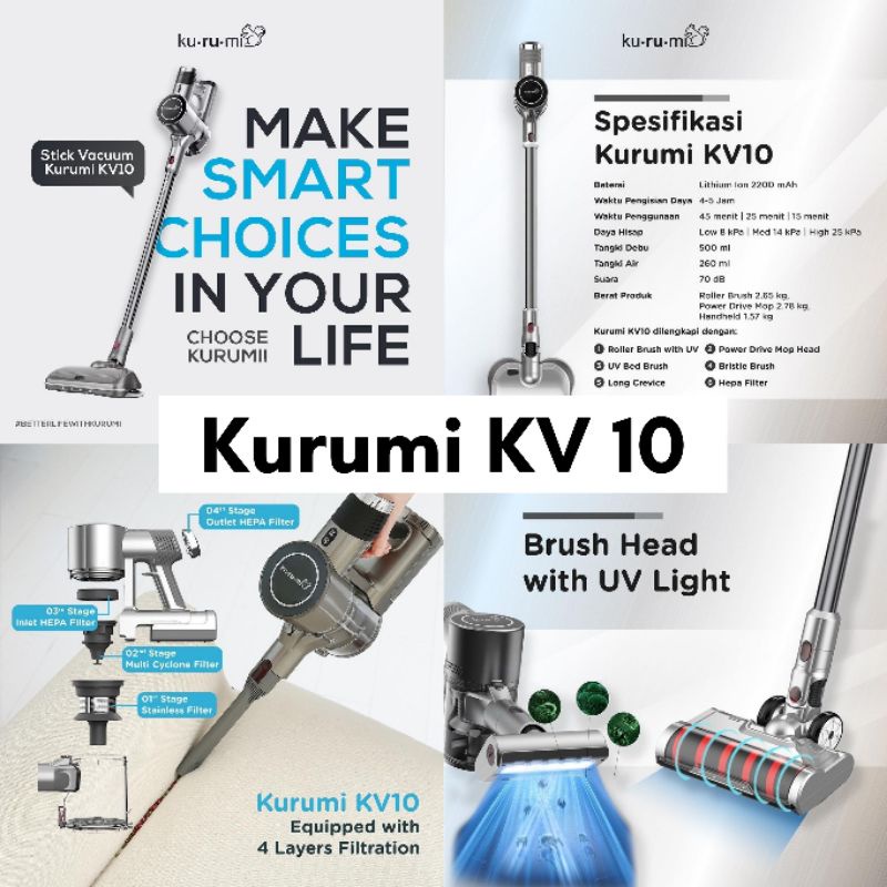 Kurumi KV 10 Powerful Cordless Stick Vacuum Cleaner with Power Drive Mop Head