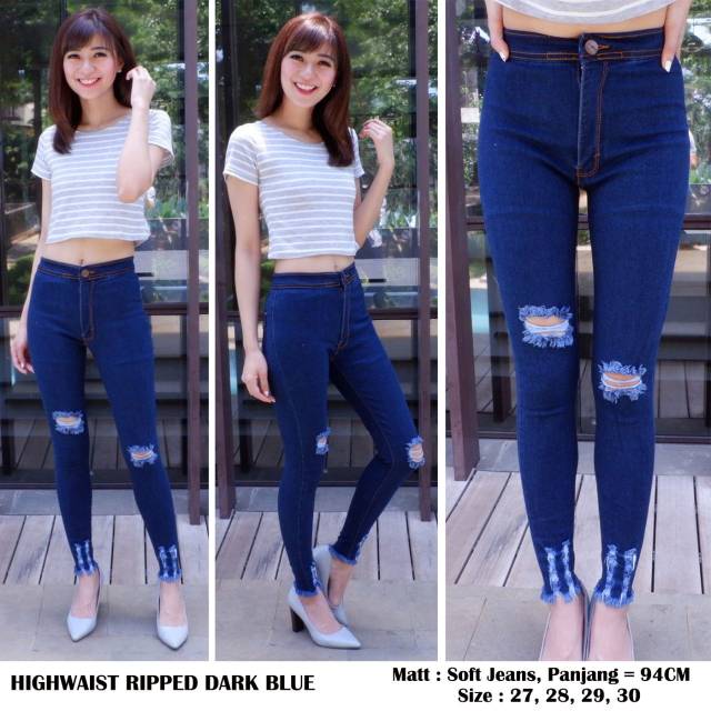 Celana Highwaist Ripped Jeans Destroy / Distro