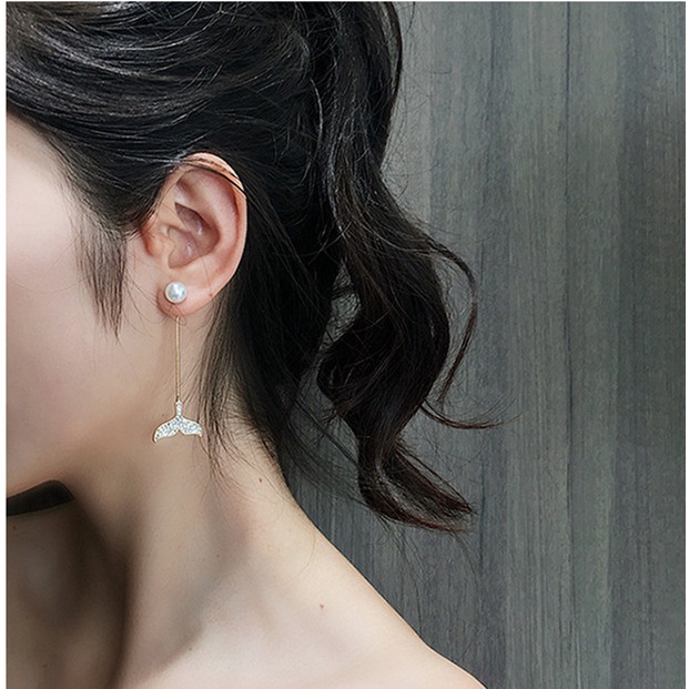 Korea Selatan Dongdaemun Berlian fishtail anting-anting kepribadian Mutiara putri duyung sederhana t