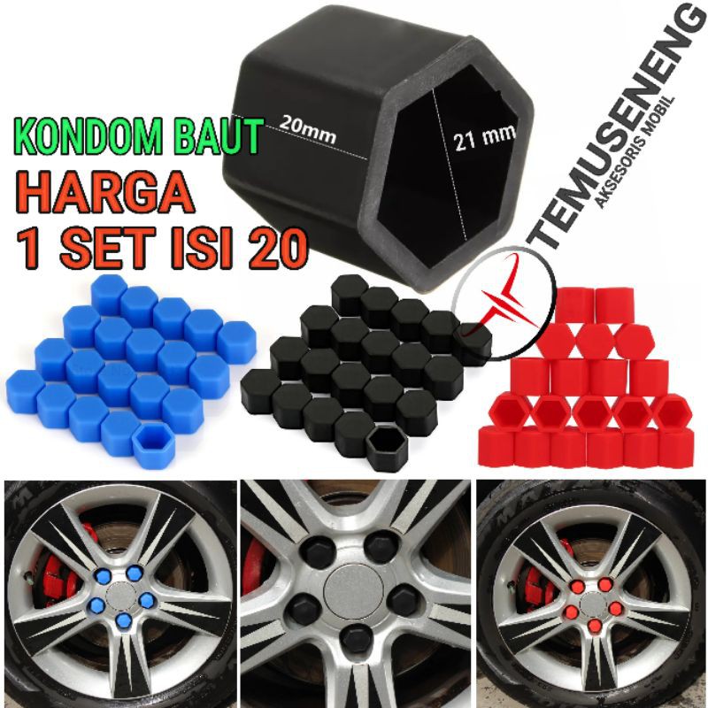 1 Set Isi 20 Kondom Baut Velg Mobil Ukuran 21 Tutup Baut Cover Baut Lugnuts Silikon Karet Velg Universal 21Mm