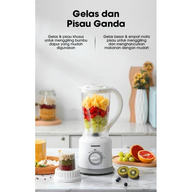 Samono Blender Plastik Multifungsi 2 in 1 Blender Bumbu Pisau Ganda 3 Tingkat Kecepatan Food Processor SW-BB300A